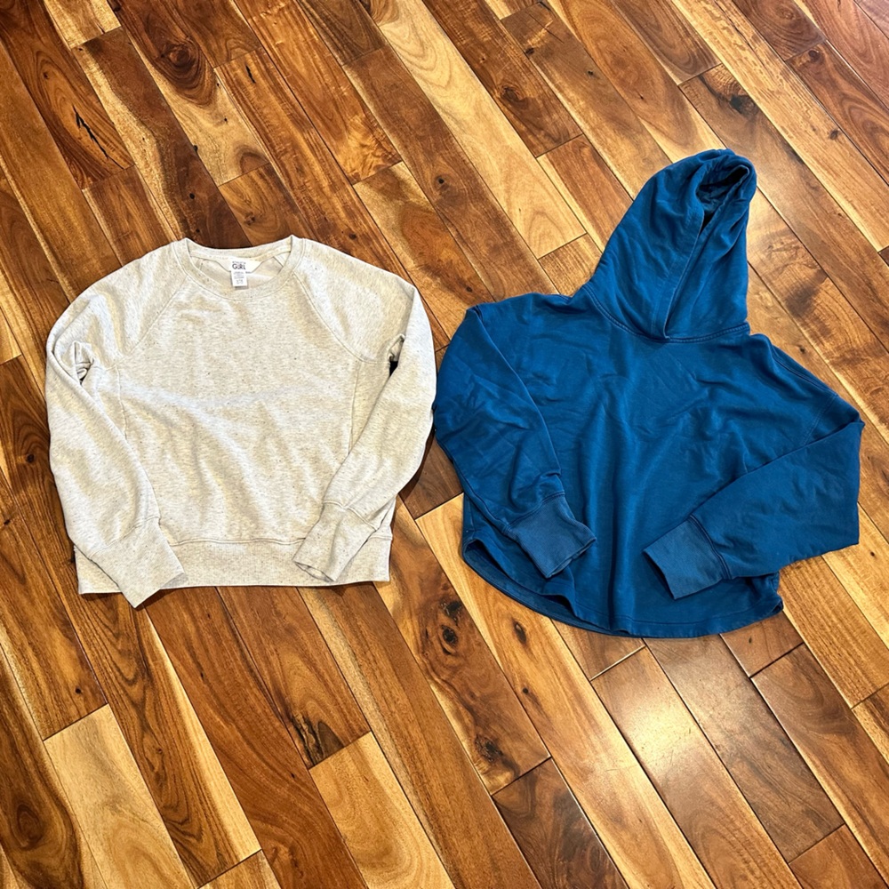 Athleta Girl Gray Speckled Crewneck Sweatshirt and Blue Hoodie size large